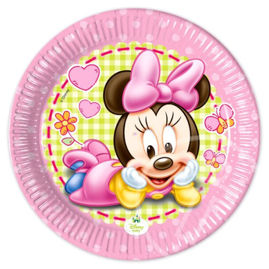 Minnie Egér bébi papírtányér - 20 cm, 8 db