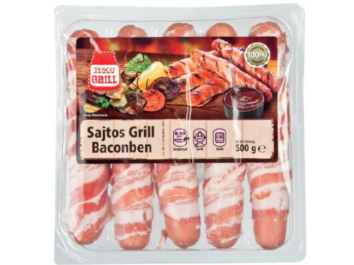 TESCO GRILL sajtos grill baconben
