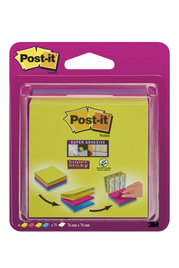 Post-it 2014-SC jegyzetkocka 76x76mm 4x75lap 4szín bliszt.