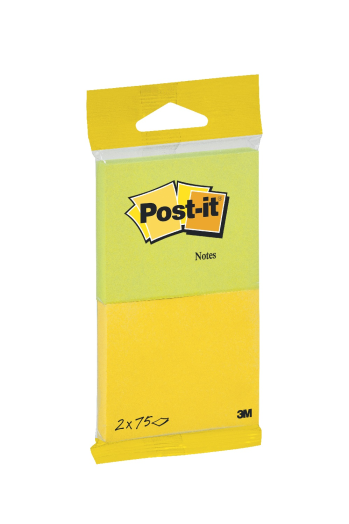 Post-it 6720YG önt.jegyzettömb 76x63mm 2x75lap 2szín bliszt.