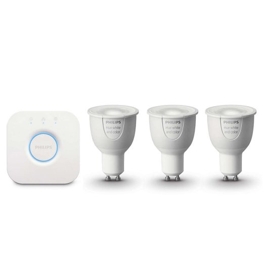 Philips - Hue Kezdőkészlet 6,5W GU10 színes hangulatizzó (3db) + bridge