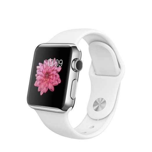 Apple Watch - 38 mm-es, rozsdamentes acél tok fehér sportszíjjal