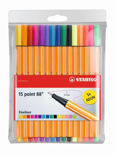 STABILO point 88 tűfilc 10+5 NEON 15 színű készlet
