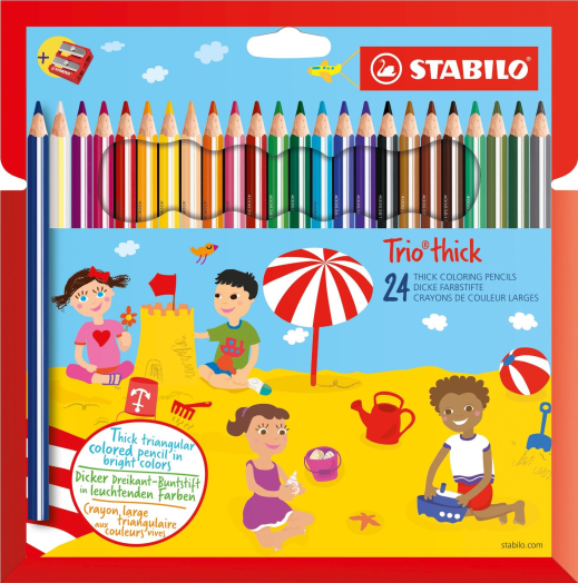 STABILO Trio vastag színes ceruza 24 színű készlet+hegy