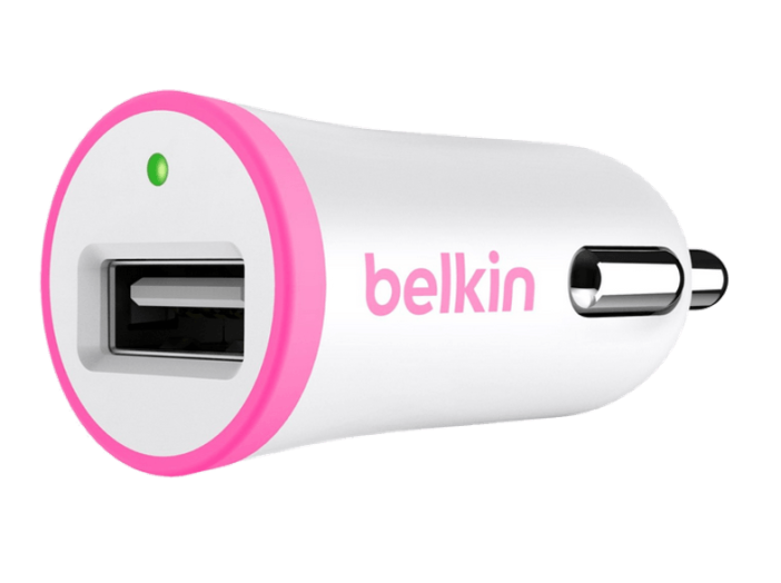 Autós töltő, pink, USB, 1 aljzat, 1A