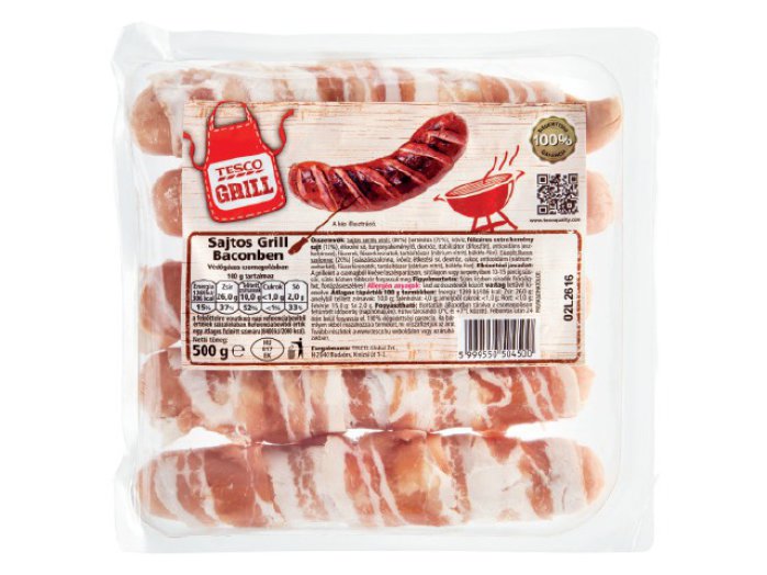 Tesco sajtos grill baconben
