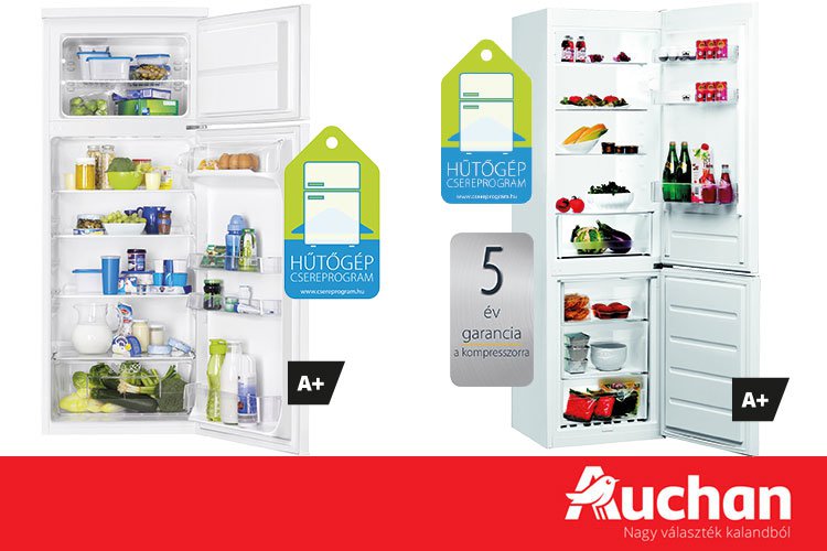 Közel 500 féle hűtőgépcsere programban résztvevő hűtő- és fagyasztószekrény Auchanban
