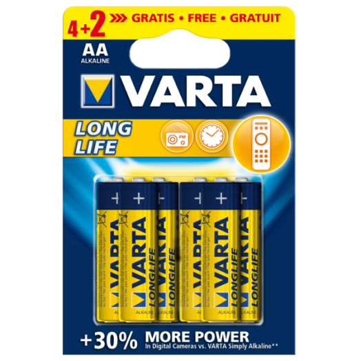 VARTA LONGLIFE ALKÁLI CERUZA ELEM AA 4+2BL 1,5 V LR03