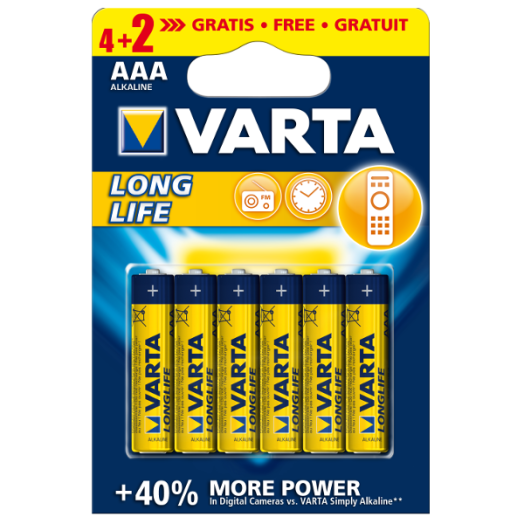 VARTA LONGLIFE ALKÁLI MIKRO ELEM    AAA 4+2BL 1,5 V LR06