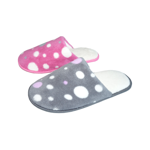 NŐI HÁZI PAPUCS PÖTTYÖS 36-41-IG    PINK,SZÜRKE TEXT.FELSŐ/BÉLÉS,MŰTALP