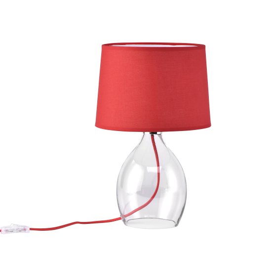 JAR ASZTALI LÁMPA E14 40W PIROS D:26CM H:40CM ÜVEG L.TEST TEXTIL