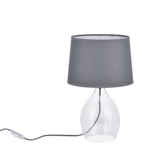 JAR ASZTALI LÁMPA E14 40W SZÜRKE D:26CM H:40CM ÜVEG L.TEST TEXTIL
