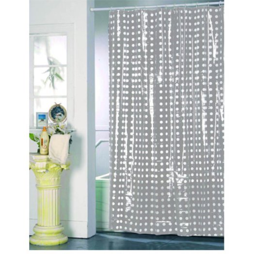 ZUHANYFÜGGÖNY PVC, 180X200 CM       GREY ROUNDS, KARIKÁVAL