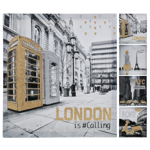 FALI KÉP 39X39X2CM "VÁROSOK"        LONDON NYEW YORK PÁRIZS RÓMA