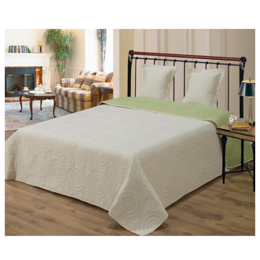 ÁGYTAKARÓ 235X250CM BÉZS-ZÖLD KÉTOLDALAS, 100% POLIÉSZ.MICROFIBER