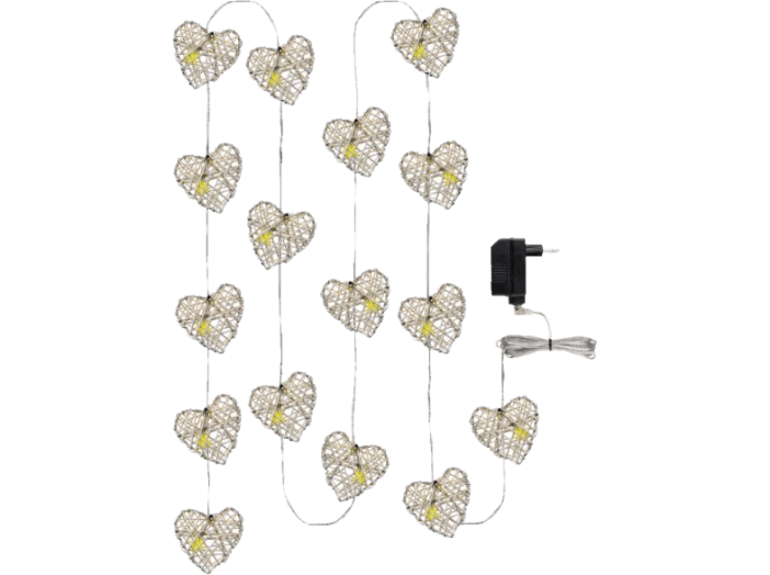 ZY1404 Szív karácsonyi füzér 3m, 16LED, 1W
