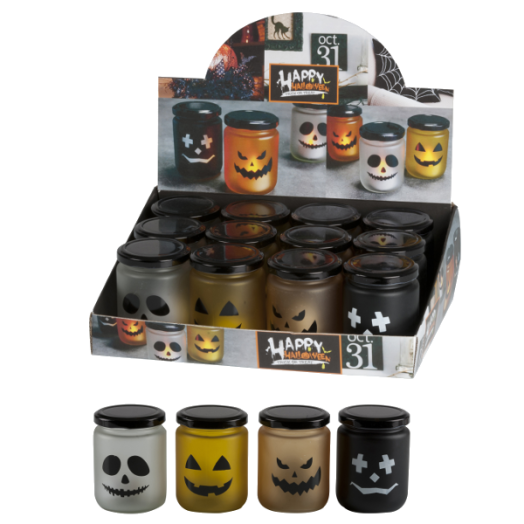 LED-ES ÜVEGMÉCSES HALLOWEEN         5 FÉLE                      2015