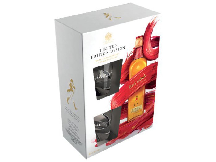 Johnnie Walker Red Label whisky 2 db pohárral díszdobozban
