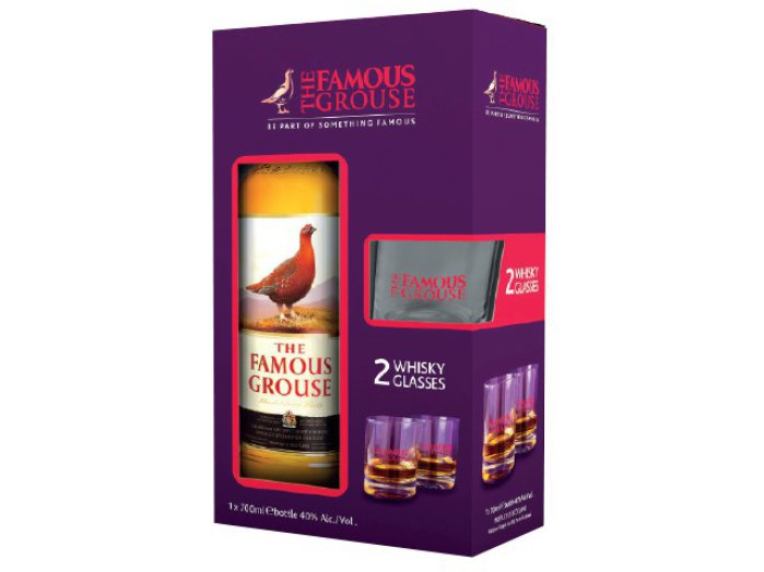 The Famous Grouse whisky 2 db pohárral díszdobozban