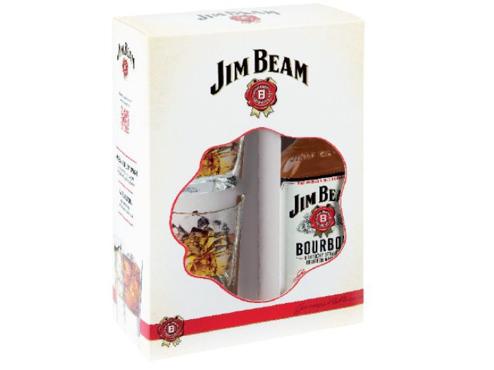 Jim Beam Bourbon white whiskey 2 db pohárral díszdobozban