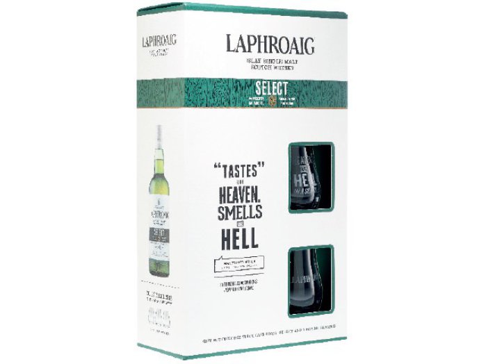Laphroaig whisky 2 db pohárral díszdobozban