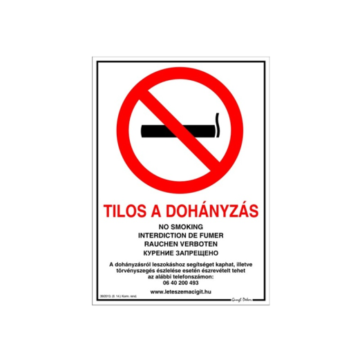 INFORMÁCIÓS TÁBLA A4, MŰANYAG &quot;TILOS A DOHÁNYZÁS&quot;