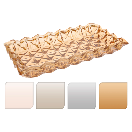 TÁLCA 33,5X13,5X3,5CM, ÜVEG 4-FÉLE  BOROSTYÁN ÉS SZÜRKE SZÍNEKBEN