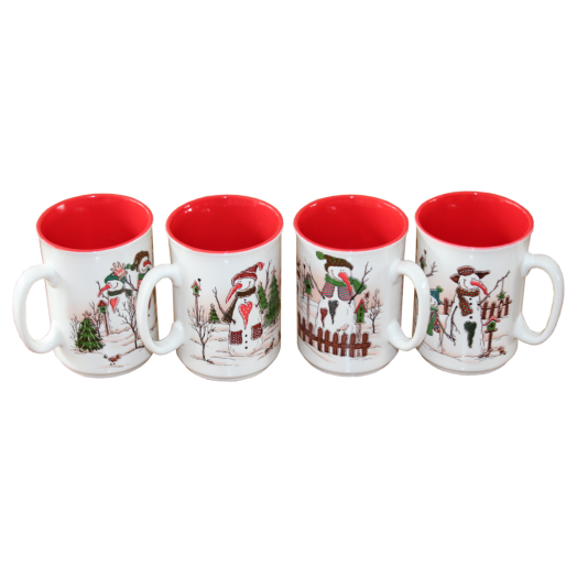 PORCELÁN BÖGRE 2,9DL VÉSETT DEKOR   TÉLI MINTA, PIROS SZÍN