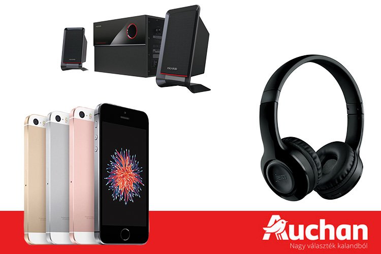 Mobiltelefonok, bluetooth hangszórók és fejhallgatók az Auchanban