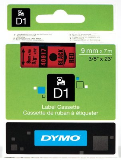 Dymo D1 9mm szalag, fekete/piros