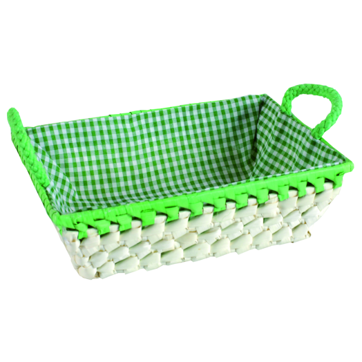 BAMBUSZ KOSÁR 25X18X7CM EKRÜ        ZÖLD FEHÉR KOCKÁS