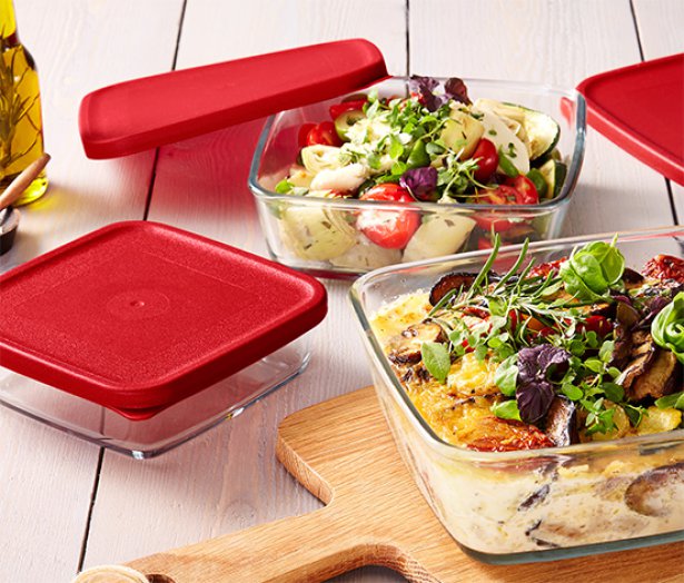 3 üveg sütőforma fedővel szettben