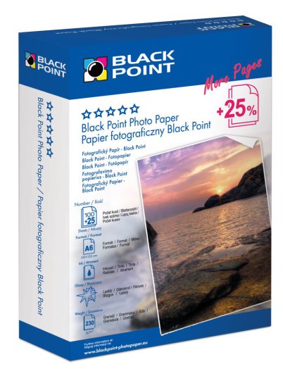 Fotópapír, Black Point, A6, fényes, 230g, 125 ív/csomag (PFA6G230B)