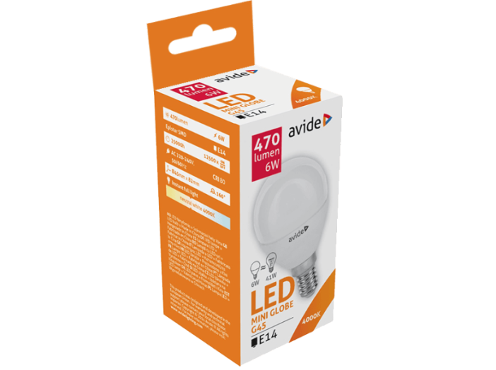 ABMG14NW-6W LED Mini Gömb 6W G45 E14 NW