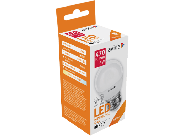 ABMG27NW-6W LED Mini Gömb 6W G45 E27 NW