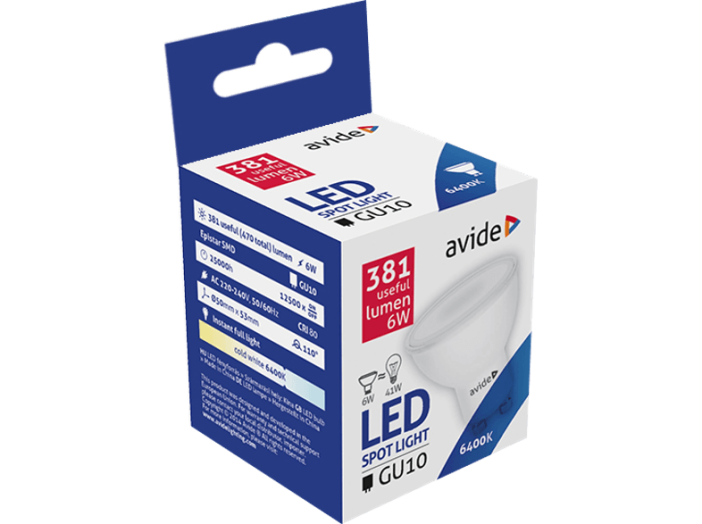 ABGU10CW-6W-AP LED GU10 6W CW Alu+Plastic