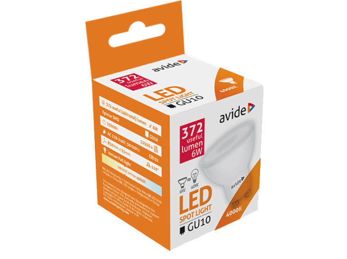 ABGU10EW-6W-AP LED GU10 6W EW Alu+Plastic