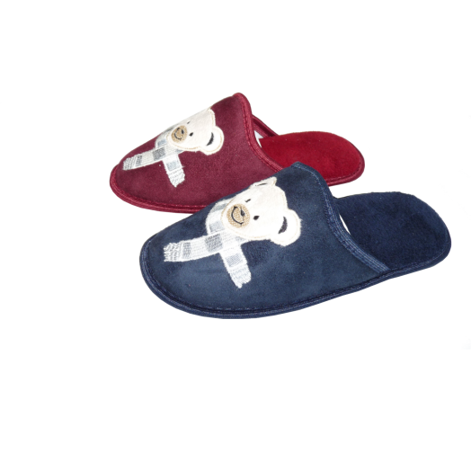 NŐI HÁZIPAPUCS, KÉK-BORDÓ, MACIS, TEXTIL, 36-41-IG