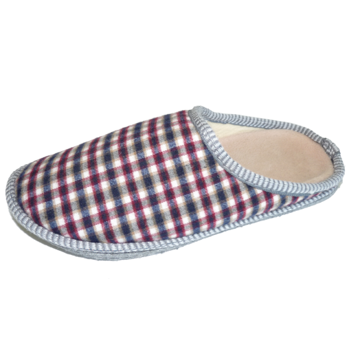 FÉRFI HÁZIPAPUCS, KOCKÁS-BORDÓ, TEXTIL, 41-46-IG