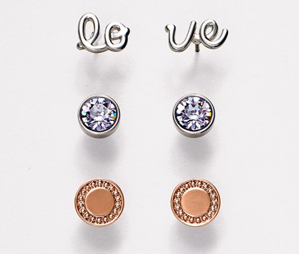 3 beszúrós fülbevaló szett, Swarovski® kristályokkal