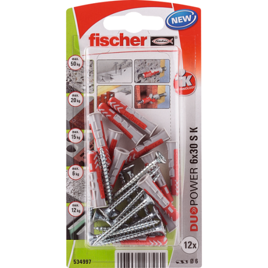 DŰBEL 6X30MM 12 DB CSAVARRAL &quot;DUOPOWER&quot; FISCHER