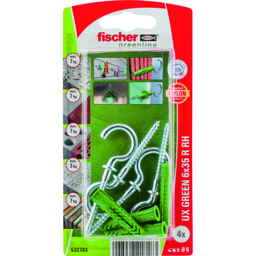 DŰBEL 6X35MM 4 DB KAMPÓVAL "UX GREEN" FISCHER