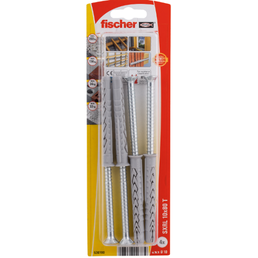 RÖGZÍTŐDŰBEL 10X80MM 4DB CSAVARRAL "SXRL" FISCHER