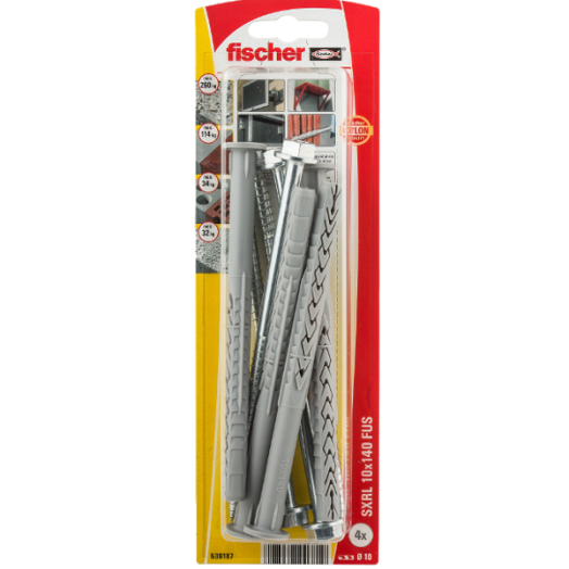 RÖGZÍTŐDŰBEL 10X140MM 4DB CSAVARRAL "SXRL" FISCHER