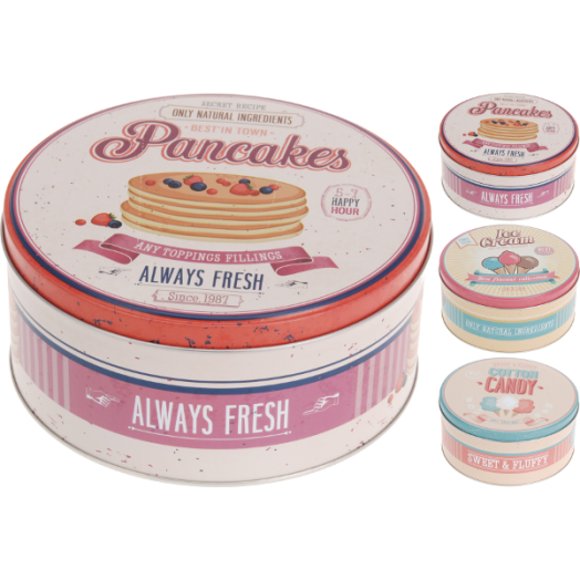 FÉM DOBOZ 17X8CM, KEREK PANCAKES, C. CANDY, ICE CREAM MINTA