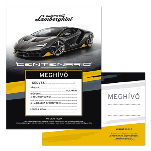 Lamborghini partimeghívó borítékkal