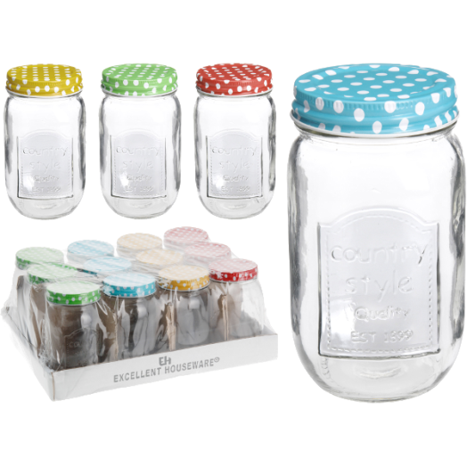 BEFŐTTES ÜVEG 500ML PÖTTYÖS TETŐVEL, 8X8X14,5CM