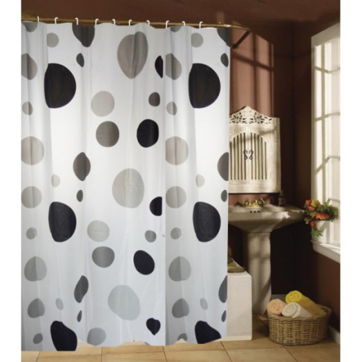 ZUHANYFÜGGÖNY PVA, 180X200 CM GREY CIRCLES, KARIKÁVAL