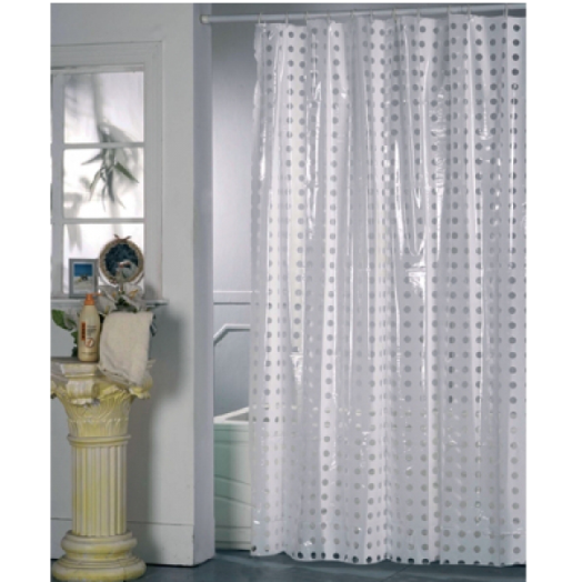 ZUHANYFÜGGÖNY PVC, 180X200 CM WHITE ROUNDS, KARIKÁVAL