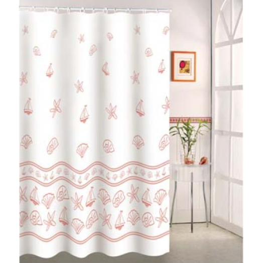 ZUHANYFÜGGÖNY POLYESTER, 180X200 CM PINK SHELLS, KARIKÁVAL